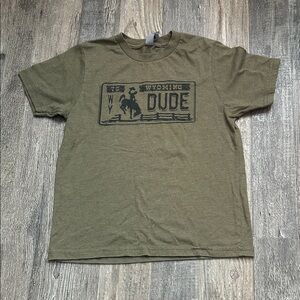Next Level Apparel Olive Tee with Wyoming Dude Graphic
